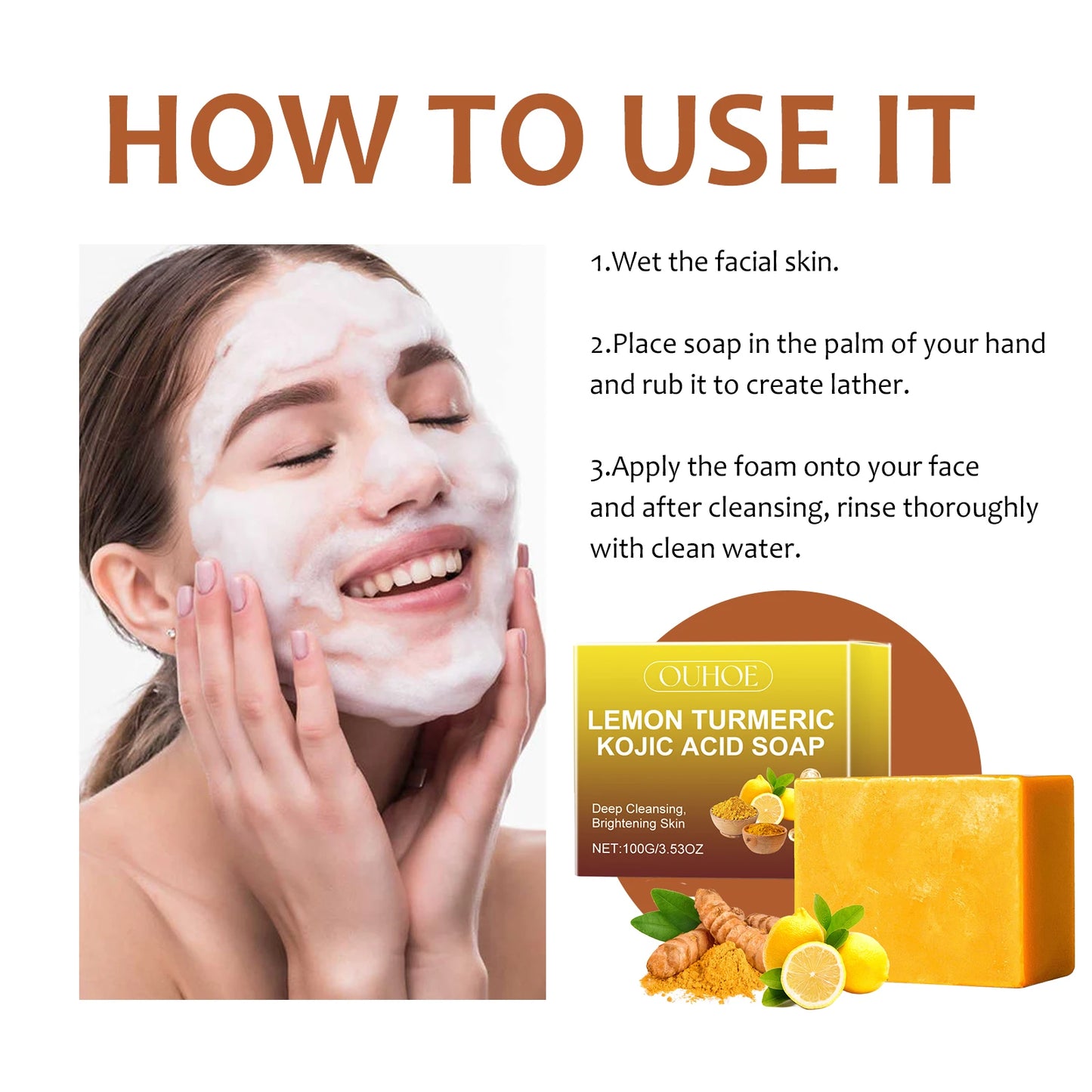 Lemon Turmeric Kojic Acid Brightening Soap Bar – 100g