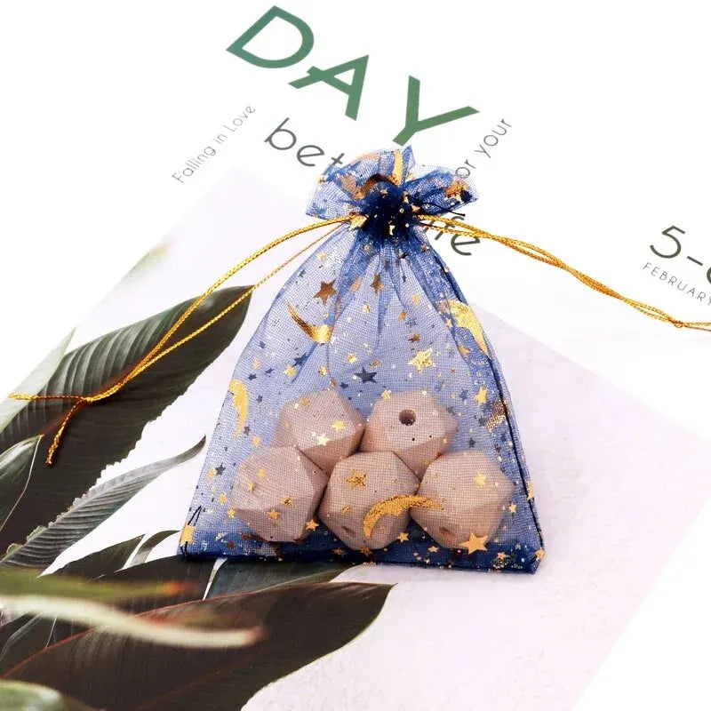 50pcs Star Moon Organza Drawstring Gift Bags – Jewelry Pouches