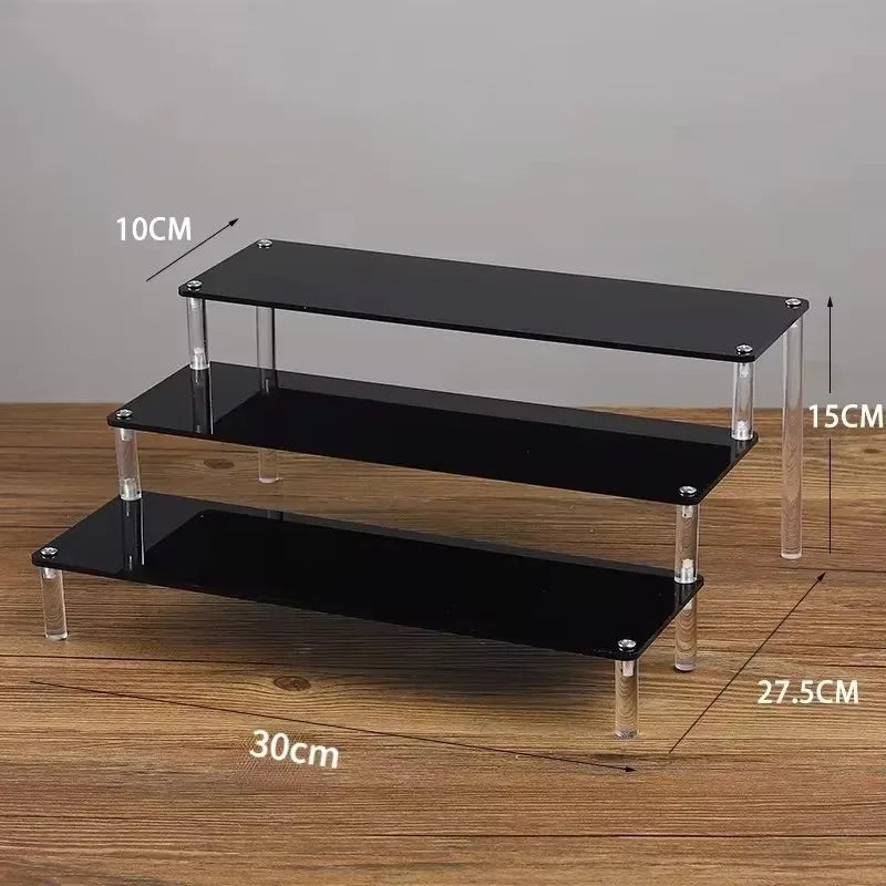 1-5 Tier Acrylic Display Stand Clear Display Riser Rack for Cupcake Perfume Doll Décor Organizer Amiibo Funko POP Figures DC05 Peaceful Pleasures Health and Wellness Black 3 tier 30x10
