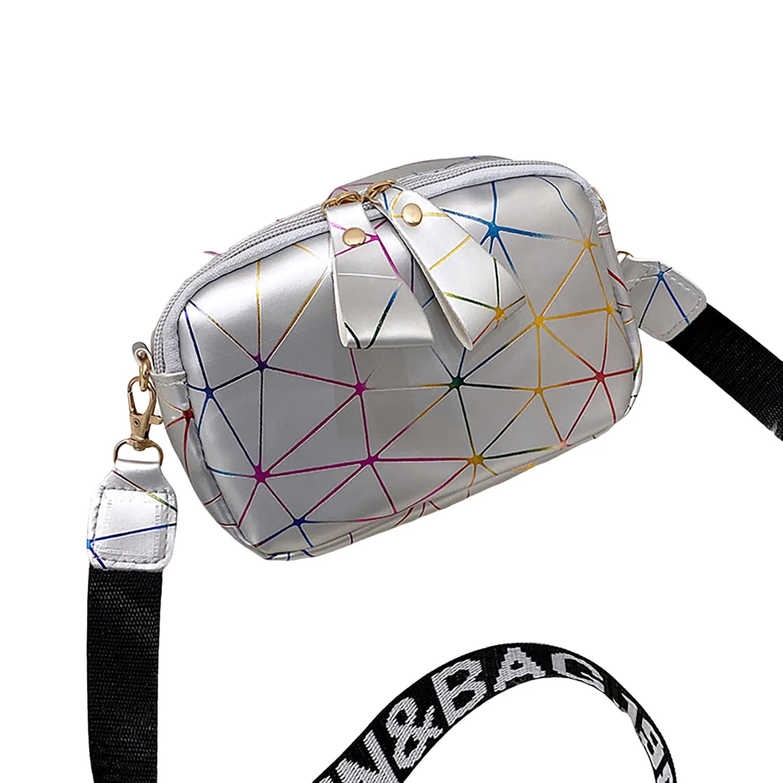 Woman Square Crossbody Bag Print Shoulder Bag with Wide Detachable Shoulder Strap for Mobile Phone Cosmetics Keychain Peaceful Pleasures Health and Wellness Silver