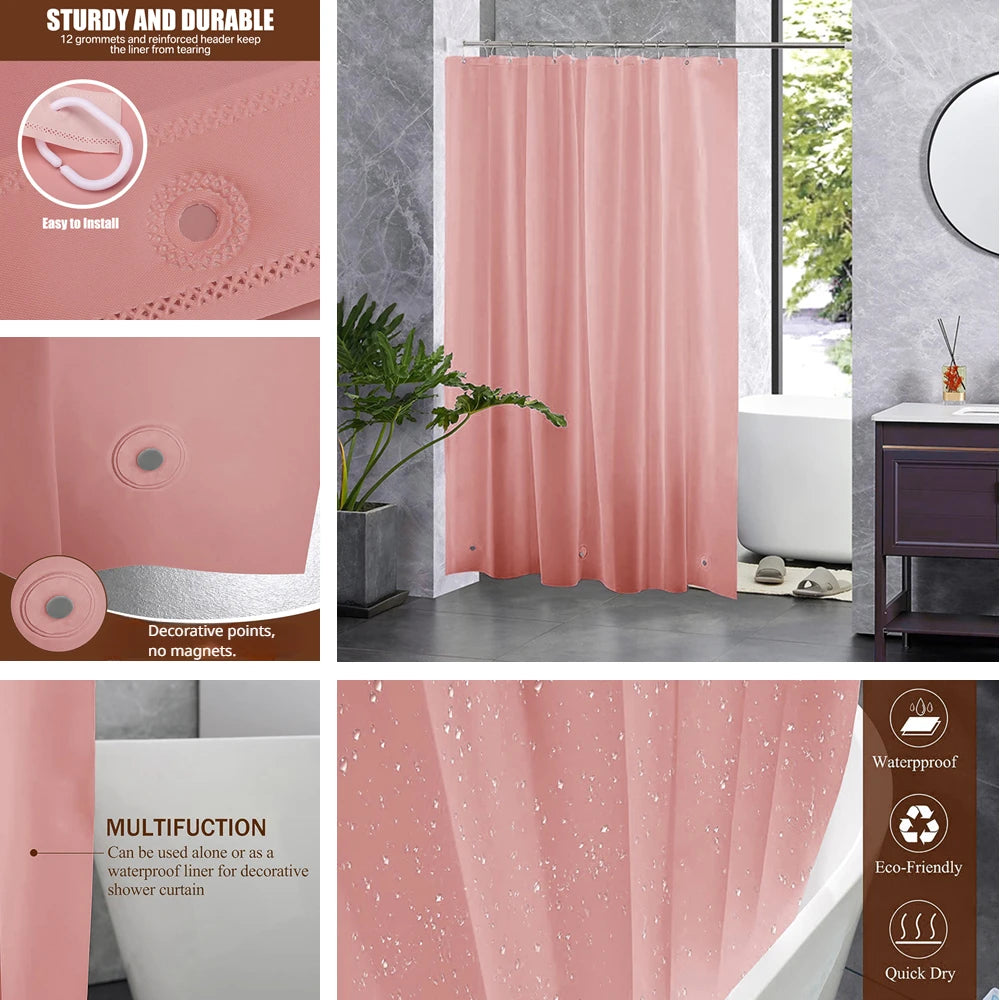 Clear Shower Curtain Waterproof White Plastic Bath Curtains Liner Transparent / Pink Bathroom Mildew PEVA Home Luxury with Hooks Peaceful Pleasures Health and Wellness