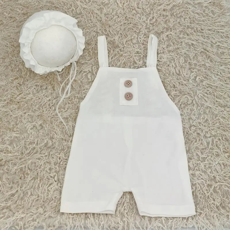 Newborn Photography Outfit – Baby Overalls & Hat Set 0–6M