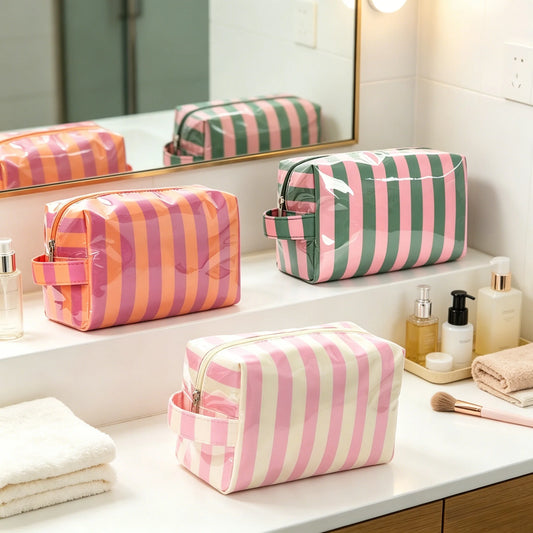 Striped Toiletry Bag – Women's Travel Cosmetic Organizer Travel Cosmetic Bag Peaceful Pleasures Health and Wellness