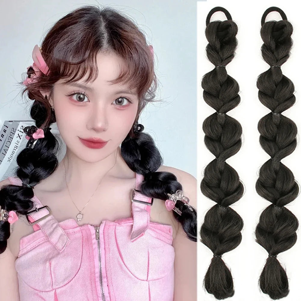 Synthetic Bubble Braid Ponytail Wig – Clip-In Hair Extension