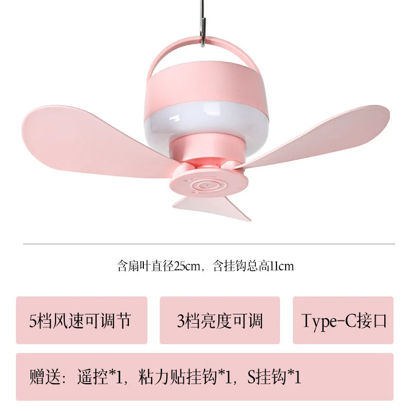 Rechargeable Mini Ceiling Fan with Remote – USB Camping Dorm