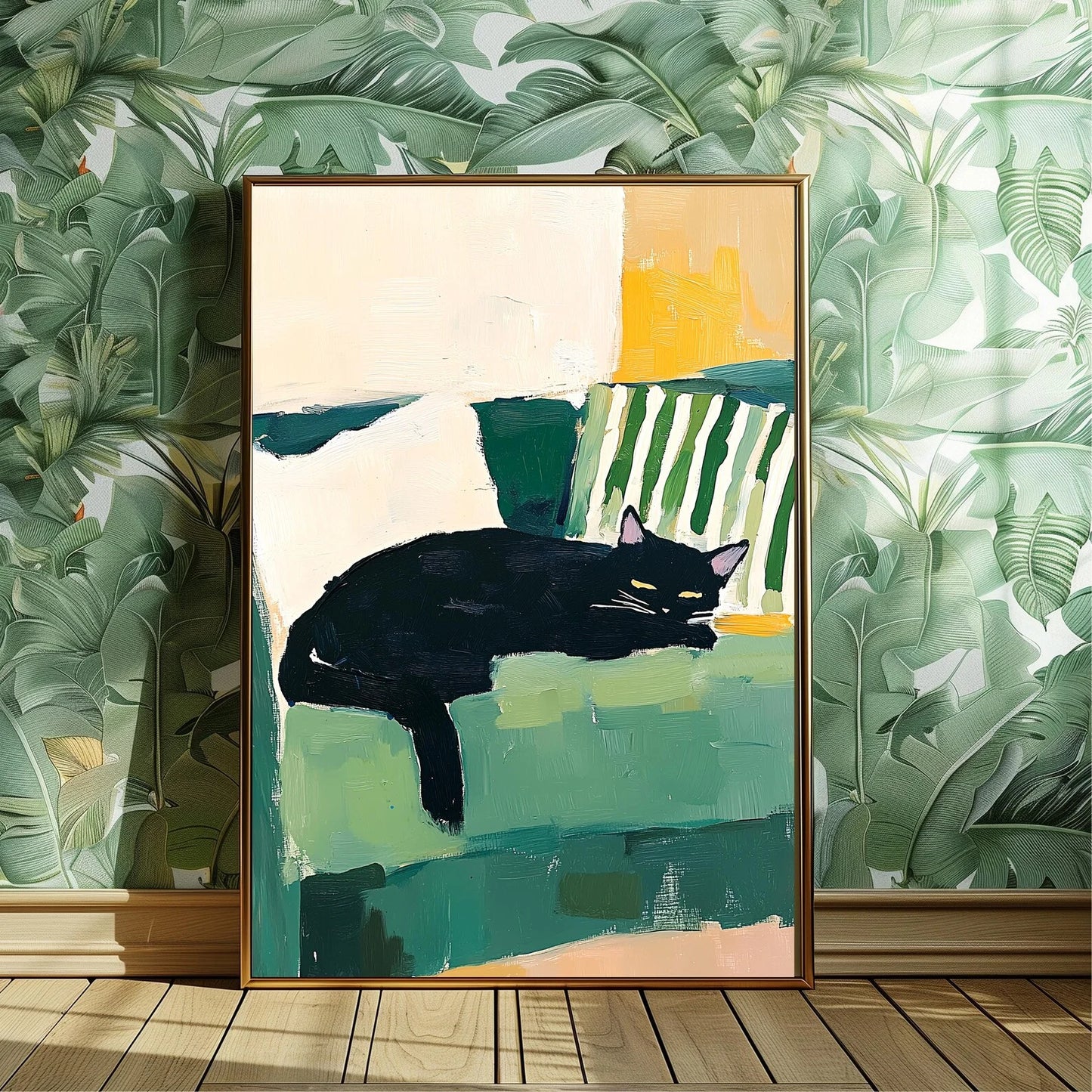 Sleeping Tuxedo Cat Canvas Wall Art | Unframed Cat Poster