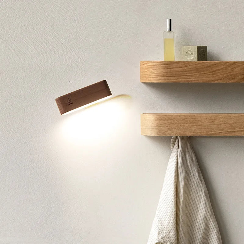 LED No-Drill Wireless Wall Lamp | Modern Wood Bedside Light