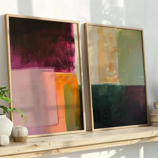 Retro Orange & Green Color Block Canvas Wall Art | 2-Piece Canvas Wall Art Peaceful Pleasures Health and Wellness G5242-2pcs 50x70cm Unframed