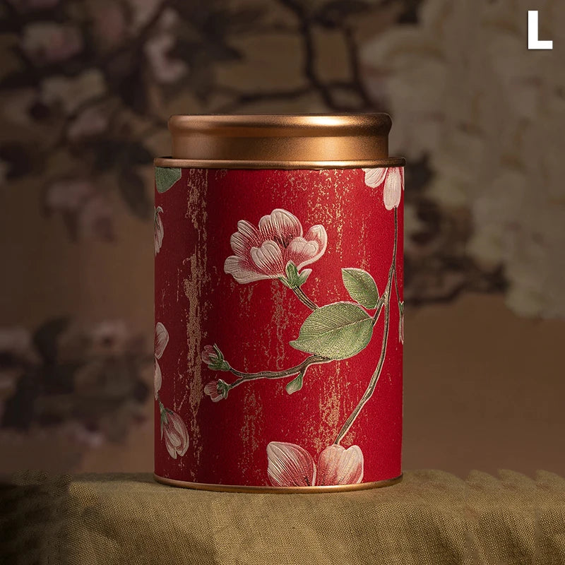 Chinese Floral Round Tea Tin Canister | Airtight Storage Box