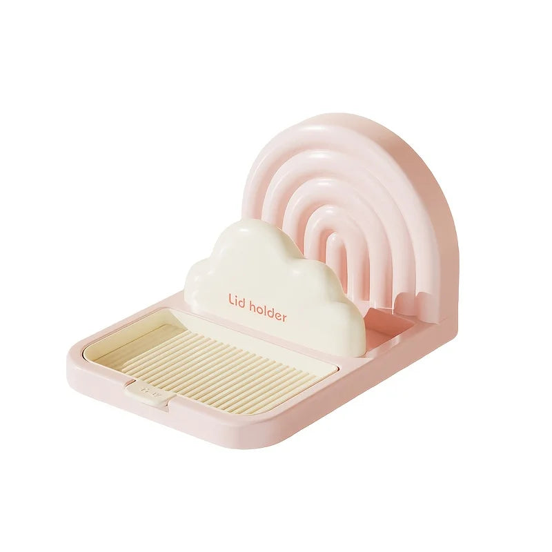 Rainbow Suction Cup Pot Cover Racks Household Kitchen Storage Racks Desktop Spatula Rack Storage Artifact Pot Cover Holder Racks Peaceful Pleasures Health and Wellness Pink