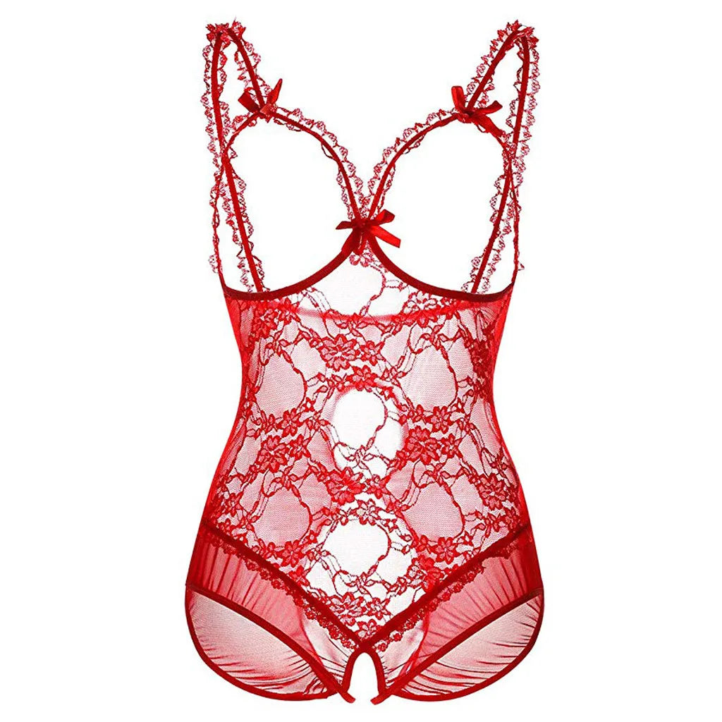 Sexy Lace Cupless Teddy Sexy Lingerie Open Cup Bra Erotic Lenceria Costume Babydoll Crotchless Sexy Bodysuit Big Size Peaceful Pleasures Health and Wellness Red L