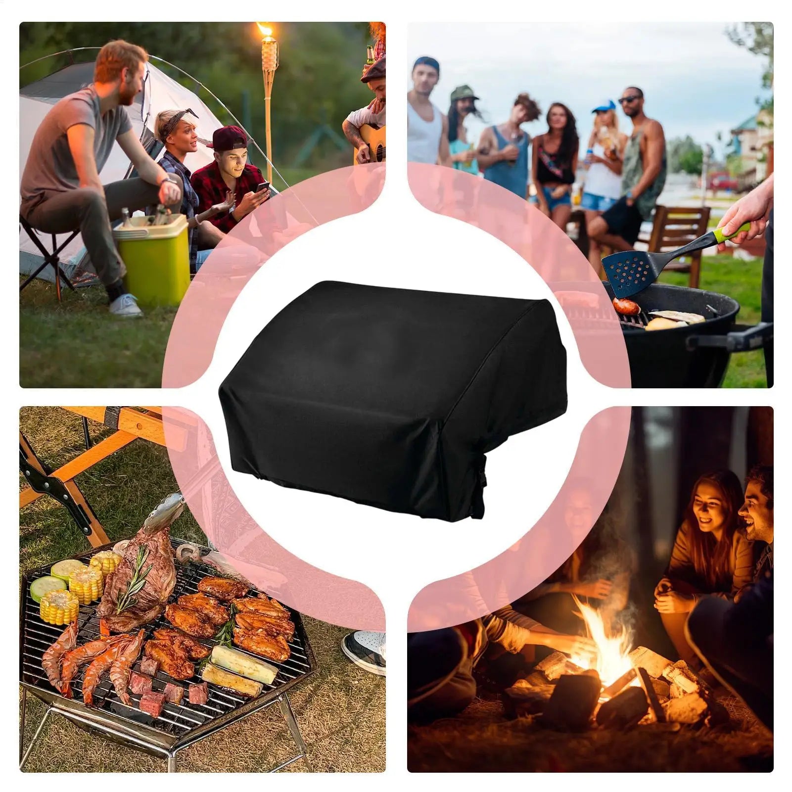 Built in Grill Cover BBQ Grill Top Cover 210D Oxford Fabric Waterproof Barbecue Cookware Protector for Backyard Yard Patio Lawn Peaceful Pleasures Health and Wellness