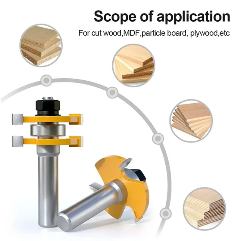 A36T-2Pcs Shank Joint Assembly Router Bit Set Tongue & Groove T-Slot Milling Cutter For Woodwork Cutting Tools Peaceful Pleasures Health and Wellness