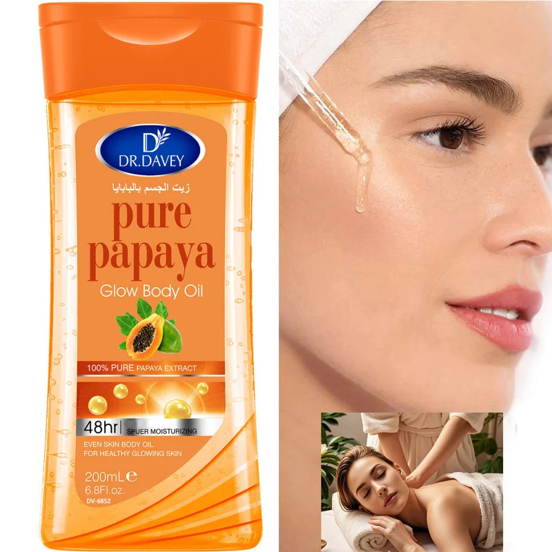 2pcs 200ml Papaya Glow Body Oil Body Skin Care Oil Moisturizing and Hydrating Care Suitable for All Seasons Body Face Hand Peaceful Pleasures Health and Wellness