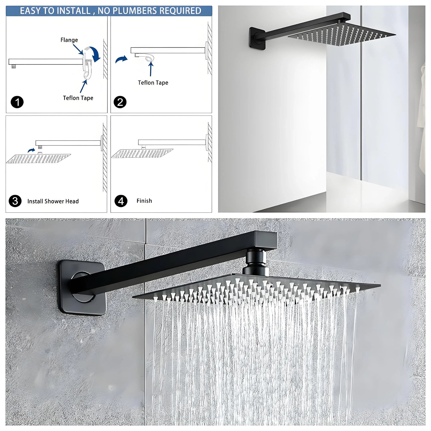 Shower Arm G1/2 Shower Arm Square Stainless Steel 30CM 40CM Wall Mounted Rain Shower Extension Arm Bathroom Accessories Peaceful Pleasures Health and Wellness