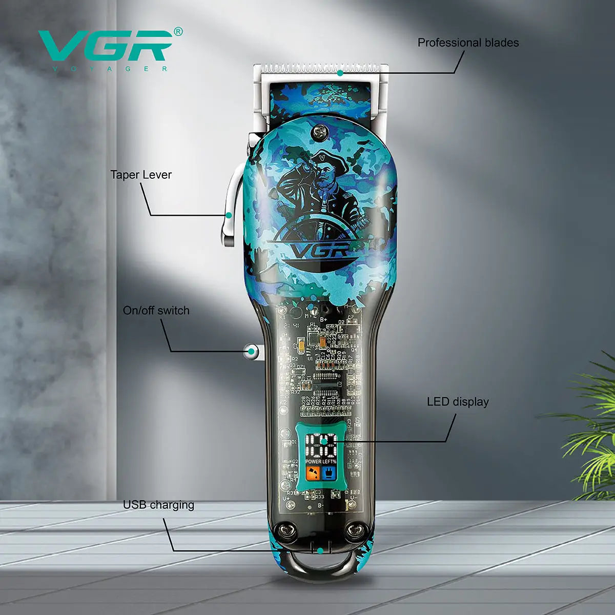 VGR Barber Hair Cut Machine Cordless Hair Trimmer Rechargeable Transparent Barber Professional Hair Clipper for Men V-685 Peaceful Pleasures Health and Wellness