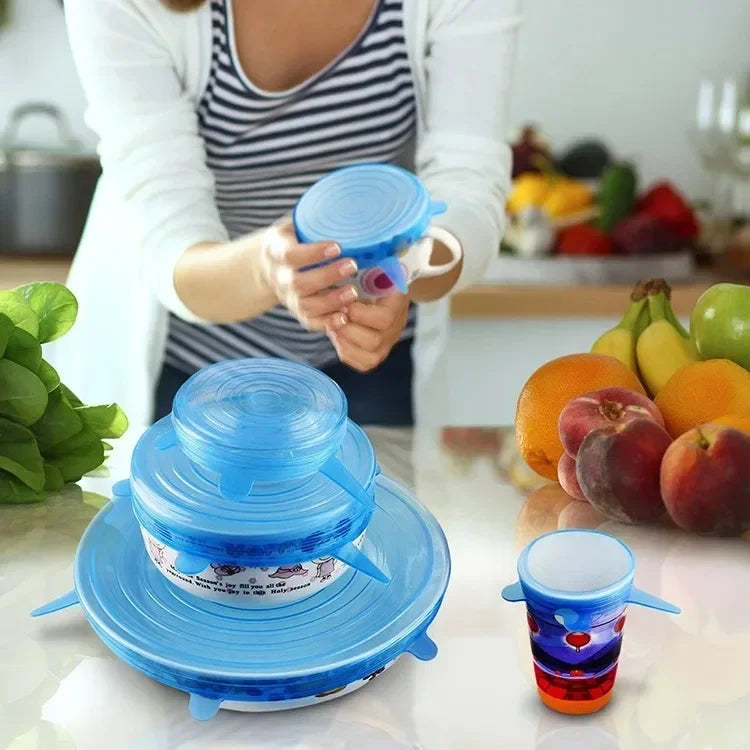 6-Pack Adjustable Silicone Stretch Food Lids | Universal Covers