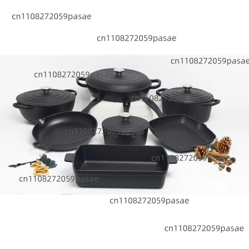 7-Piece Enamel Cast Iron Cookware Set – Pots, Pans & Skillet