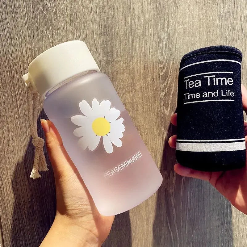 Kawaii Transparent Frosted Water Bottle | Portable Plastic Cup