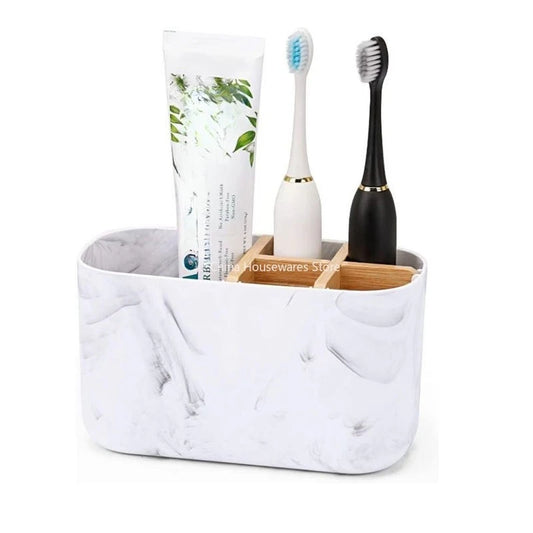 Toothbrush Holder For Electric Brushes Bathroom Counter Organizer With 5 Slots Bamboo For Electric Toothbrushes and Toothpaste Peaceful Pleasures Health and Wellness