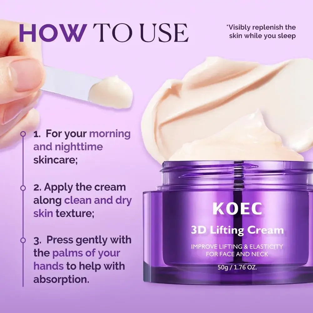 KOEC 3D Lifting Face & Neck Cream - Deep Hydration Firming Nourishing Improve Elasticity Korean Skincare For All Skin Types Peaceful Pleasures Health and Wellness