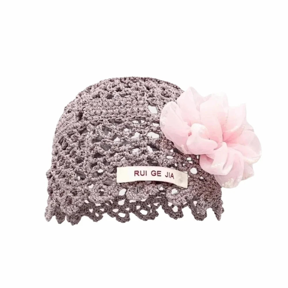 3D Flower Hollow Knit Beanie – Breathable Summer Cap