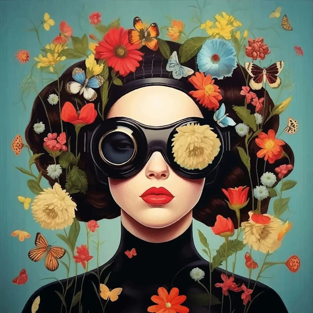 Surrealism Woman & Fish Canvas Wall Art | Fantasy Portrait Print