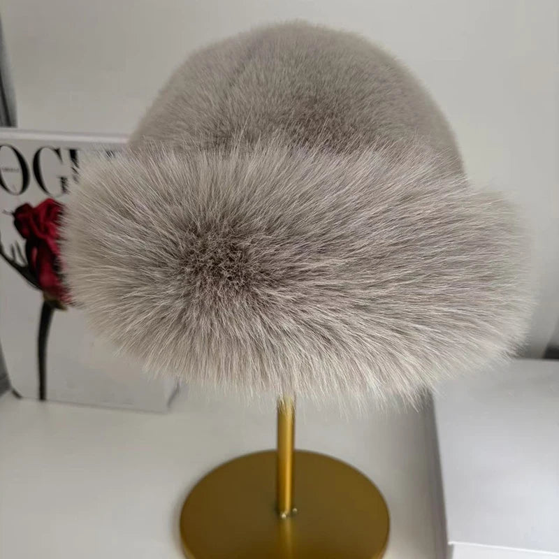 Women's Faux Fox Fur Winter Hat | Warm Windproof Russian Cap