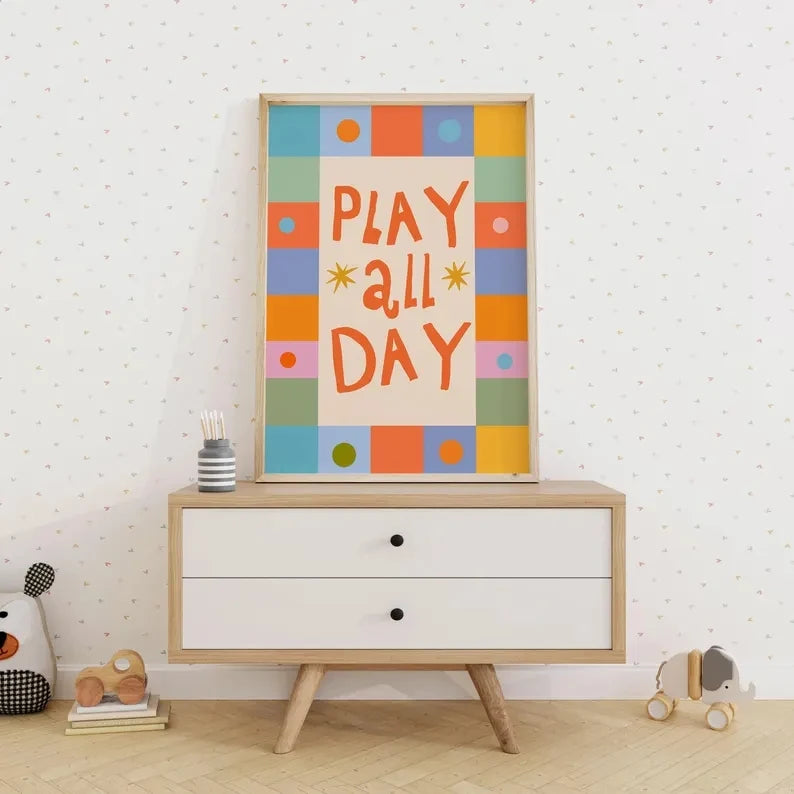 Modern Cartoon Play All Day Canvas Wall Art Print Poster