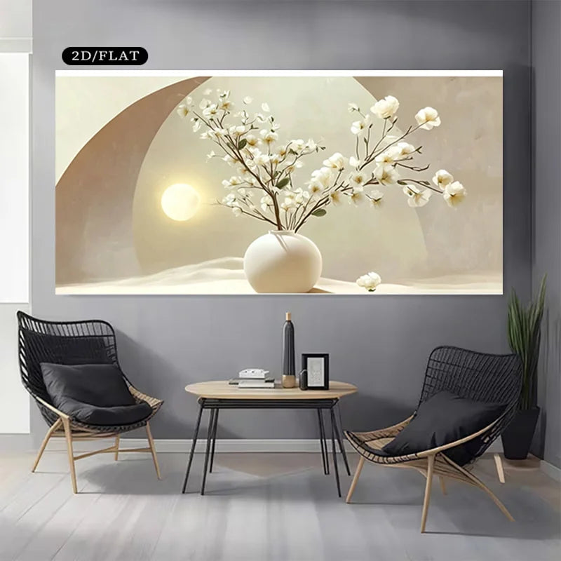 White Blossoms Vase Canvas Print | Frameless Floral Wall Art Canvas Wall Art Peaceful Pleasures Health and Wellness