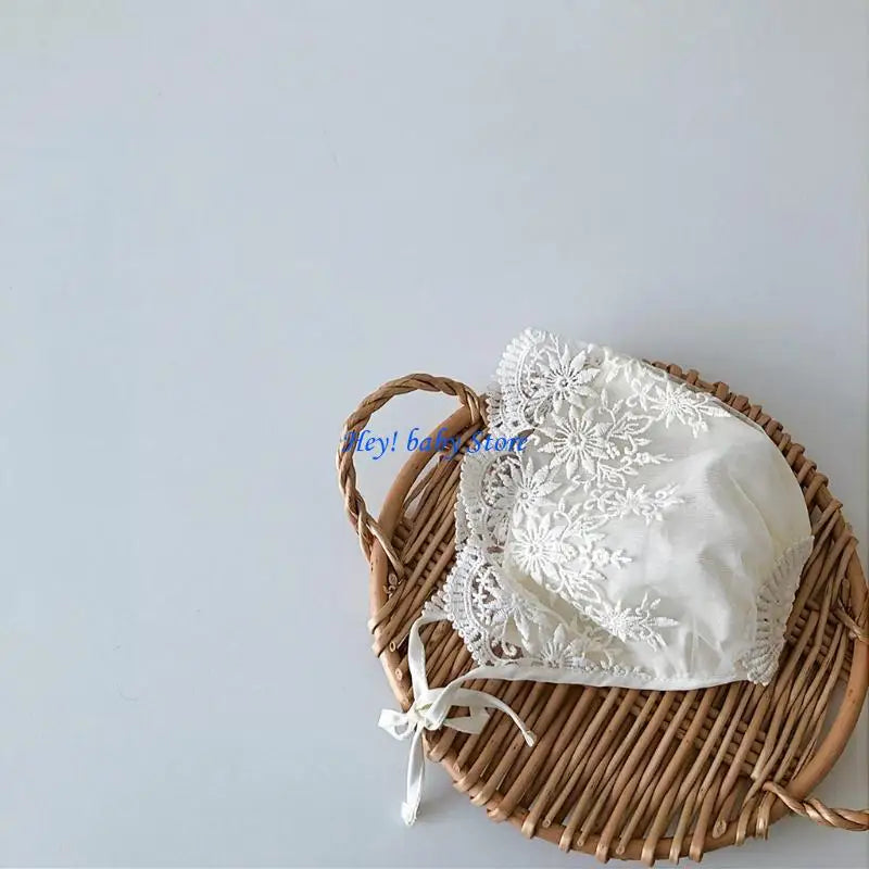 Newborn Baby Lace Flower Bonnet Hat | Soft Cotton Sunhat 0–6M