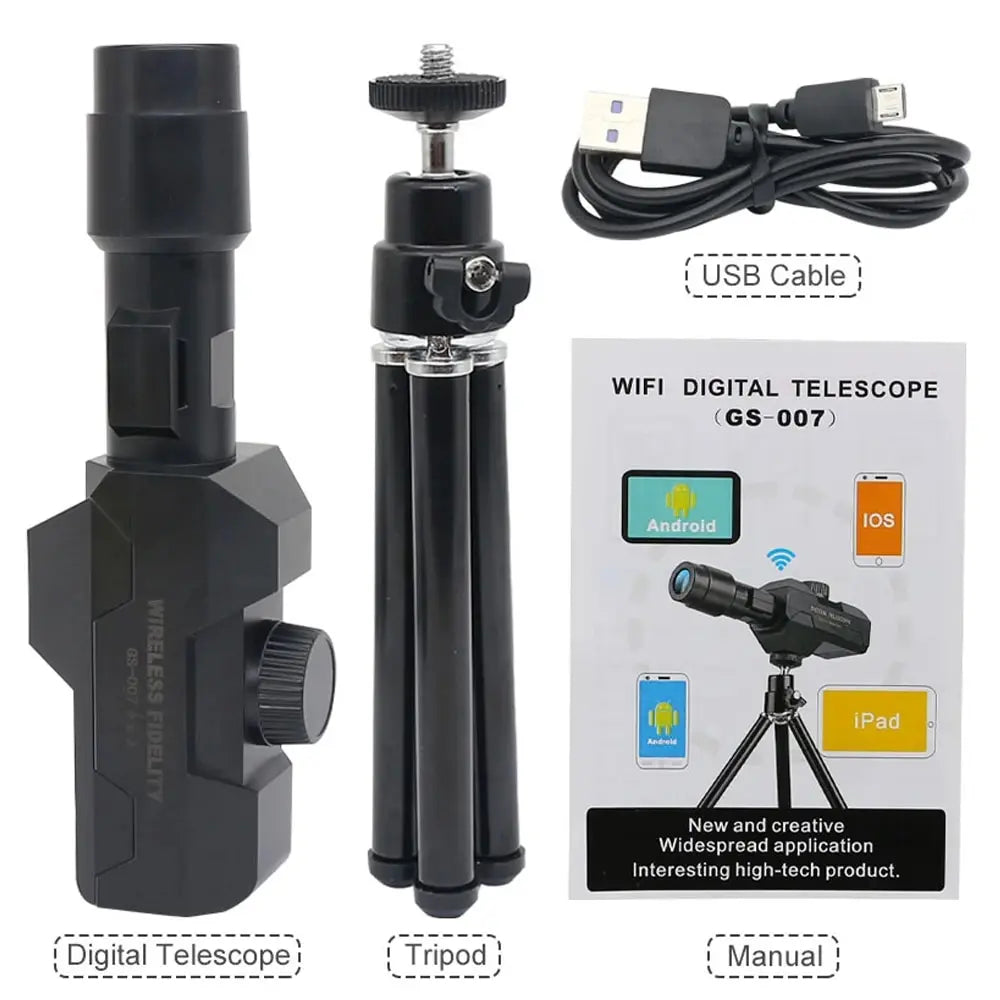 WiFi Digital Telescope,70x Zoom 1920X1080 Monocular Camera Monitor with Tripod Cellphone APP Control Support Android IOS System Peaceful Pleasures Health and Wellness WiFi Telescope