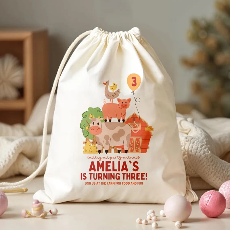 4-Pack Personalized Farm Animals Birthday Party Bags | Baby Shower Party Favor Bags Peaceful Pleasures Health and Wellness