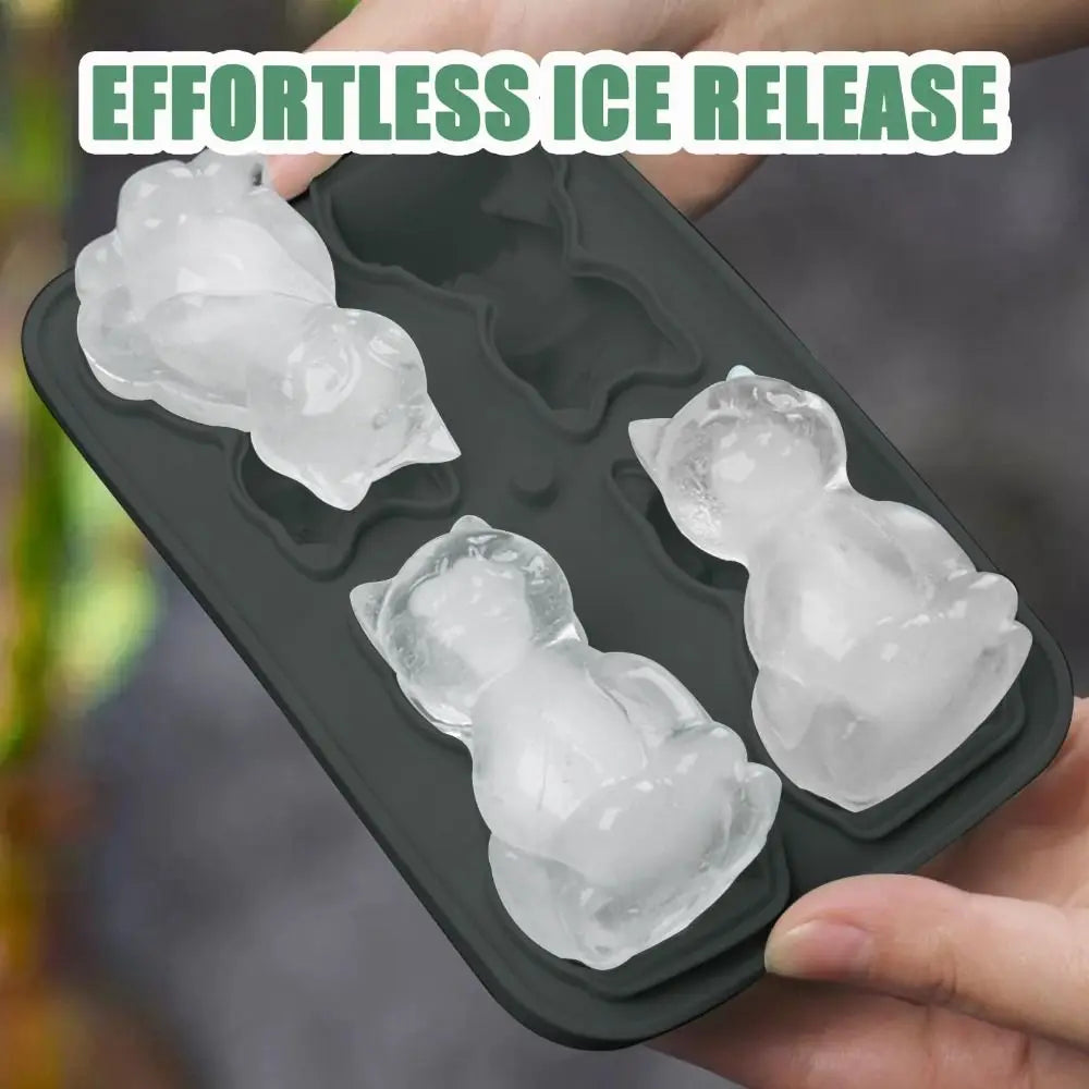 3D Cat Ice Cube Mold – BPA-Free Silicone, 4 Cavities