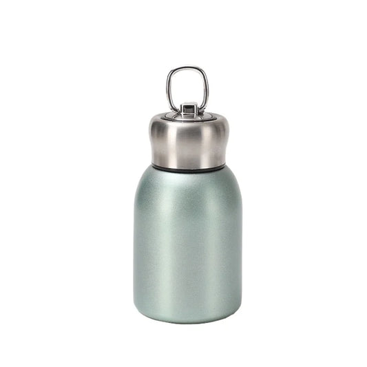 Stainless Steel Insulated Cup Portable Outdoor Mini Hanging Ring Cute Water Cup Camping Travel and Hiking Peaceful Pleasures Health and Wellness Green-300ML