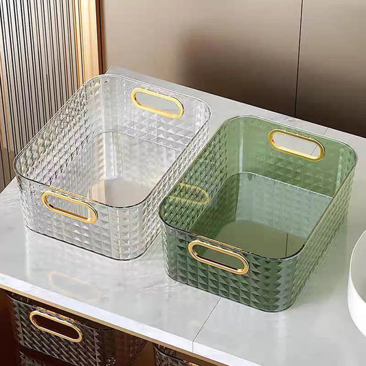 Clear Stackable Cosmetic Storage Box with Handle | PET Plastic Cosmetic Storage Box Peaceful Pleasures Health and Wellness