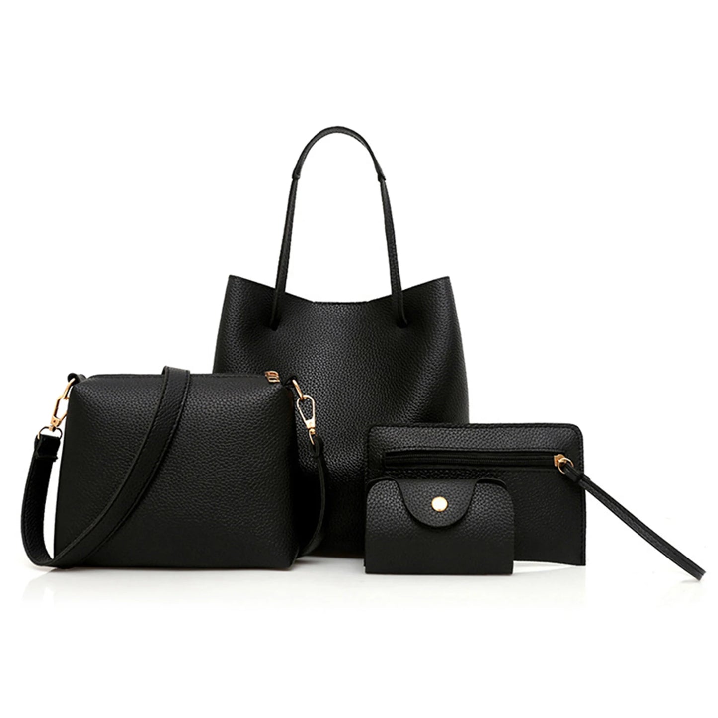 4pcs/set Solid Color Leather Handbags Waterproof Casual Leather Handbags for Women Girls Dating Shopping Peaceful Pleasures Health and Wellness black