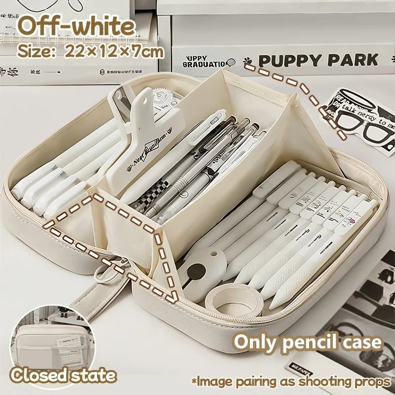 Multi-layer pencil case Volcano Pencil Case, Multi-layer Compartment Storage, High-aesthetic Pencil and Stationery Organizer Peaceful Pleasures Health and Wellness Off white