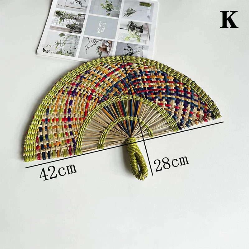 Handwoven Straw Fan – Semi-Circular Decorative Summer Fan