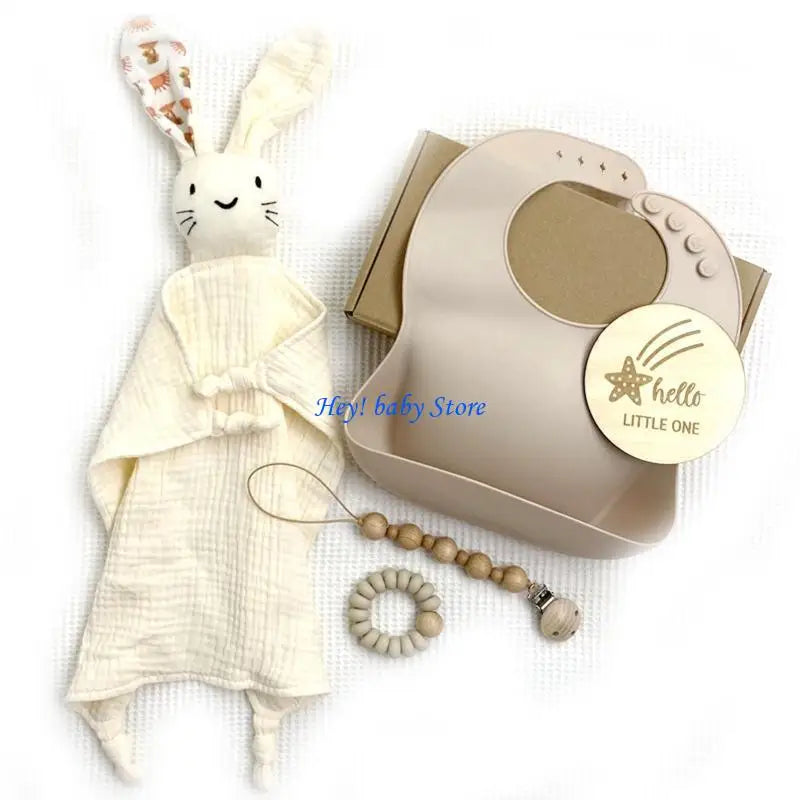 Baby Bath Toy Set – Wooden Rattle Bracelet & Silicone Teether