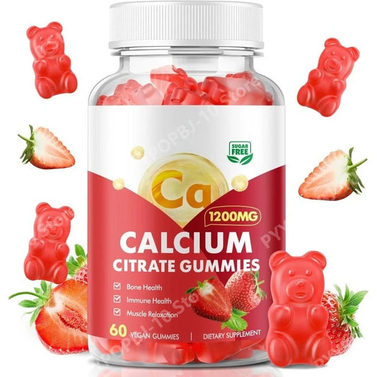 Calcium Citrate Gummies 1200mg Sugar Free – Strawberry 60ct Calcium Supplement Gummies Peaceful Pleasures Health and Wellness