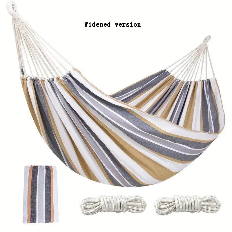 Outdoor Camping Indoor Swing Thickened Colored Strips Adult Double Anti-rollover Canvas Hammock No Wooden Sticks Peaceful Pleasures Health and Wellness Coffee-260x150cm