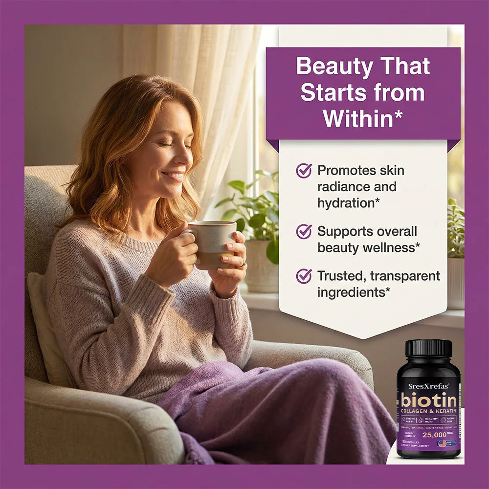 25000mcg Biotin Capsules | Collagen, Keratin & Hyaluronic Acid