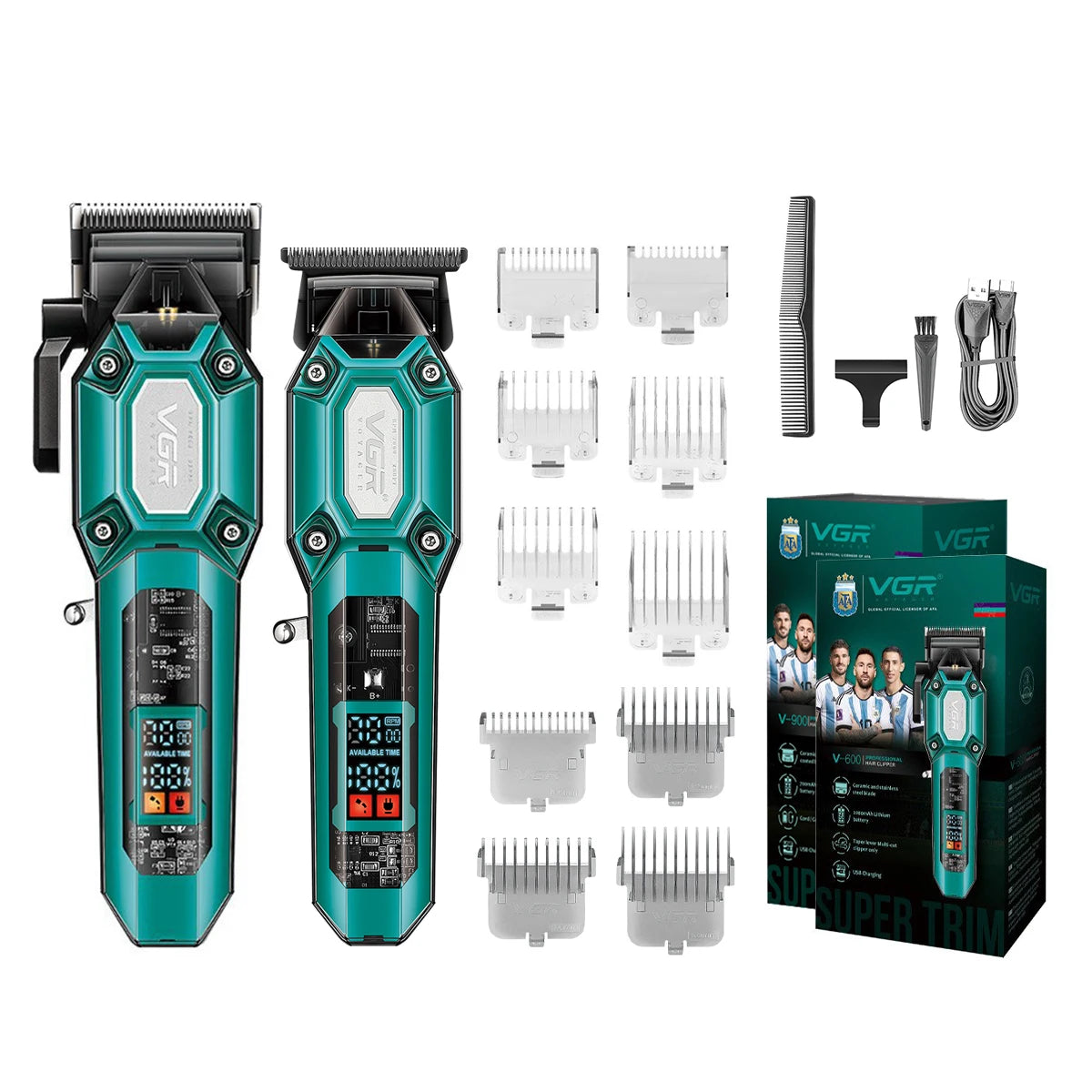 VGR V-600/V-900 Electric Hair Clipper Transparent Body Hair Trimmer LED Intelligent Digital Carving Electric Thruster Care Set Peaceful Pleasures Health and Wellness V-900 V-600green