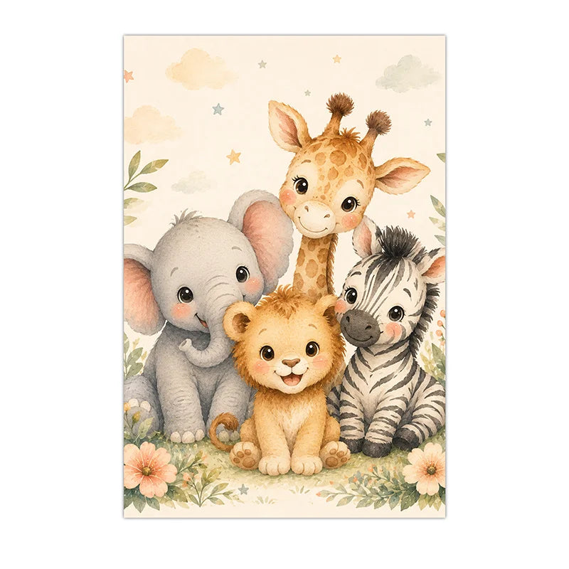 Jungle Animals Wall Art Safari Wildlife Canvas Painting Cute Cartoon Poster Print For Kids Room Nursery Wall Decor Peaceful Pleasures Health and Wellness 03 40x60cm No Frame China Mainland