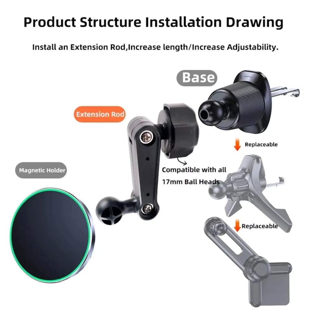 Car Phone Holder Extension Rod | 17mm Universal Ball Head Vent