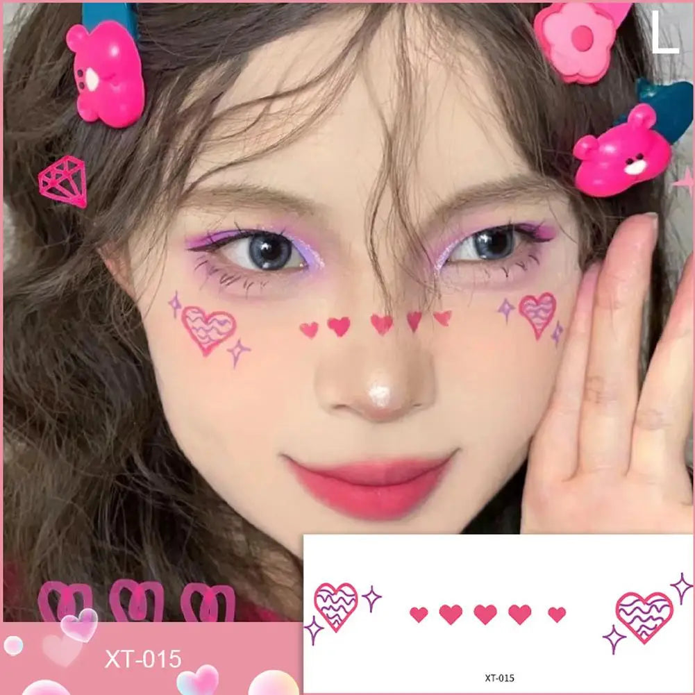 Cute Love Heart Face Temporary Tattoo Stickers – Waterproof Eye Shadow & Makeup Stickers for Party & Festival Looks Peaceful Pleasures Health and Wellness L