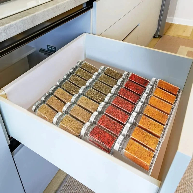 Adjustable Acrylic Spice Rack Organizer | Cabinet Drawer Tray