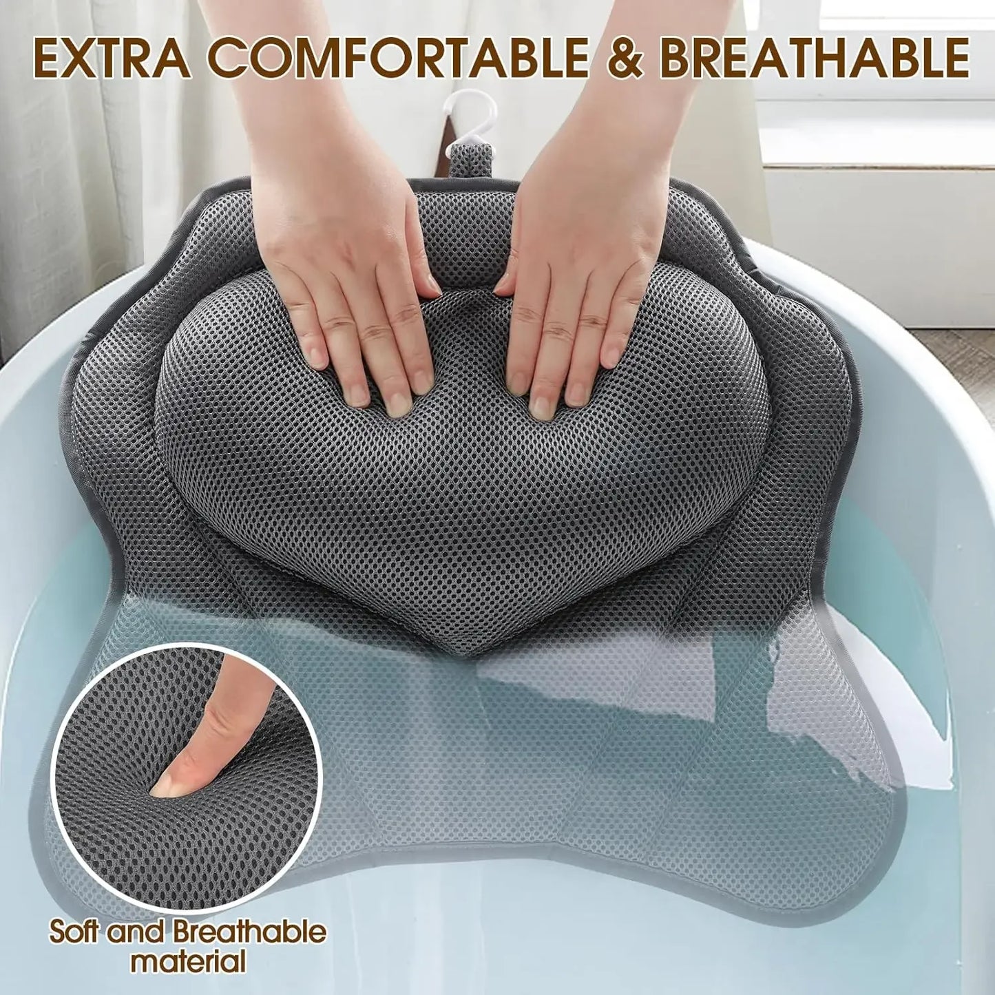 Breathable Mesh Bathtub Pillow with 6 Suction Cups for Head, Neck & Shoulder Support - Fits Any Tub Peaceful Pleasures Health and Wellness