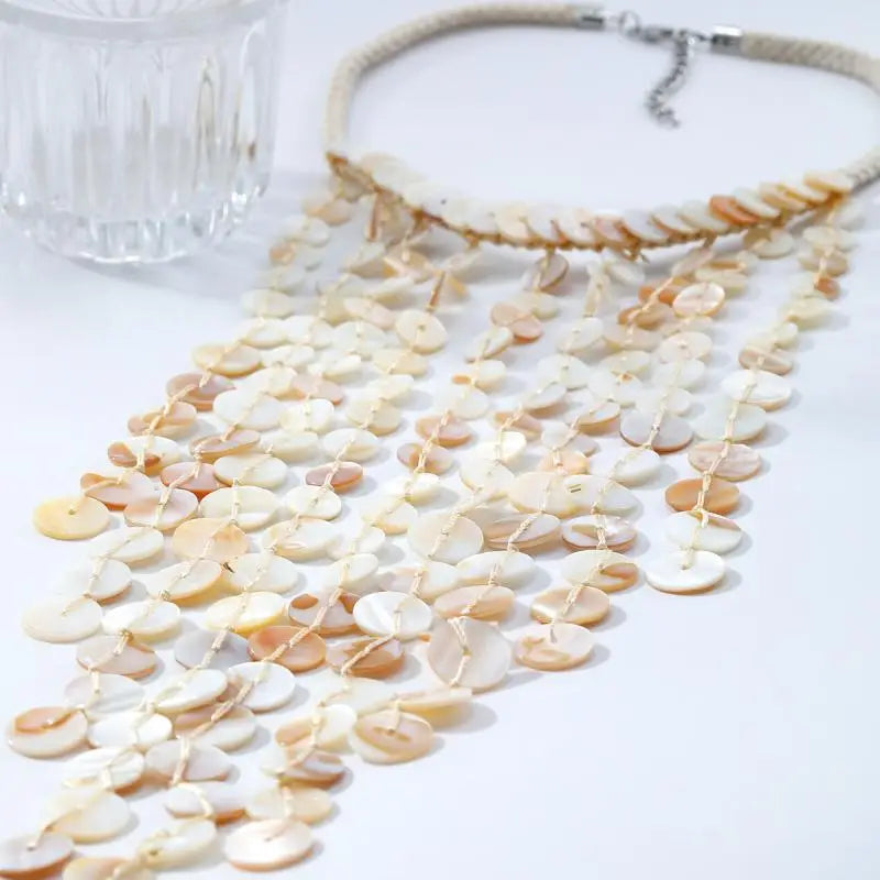 Handmade Shell Tassel Necklace – Beaded Multi-Layer Beach Style